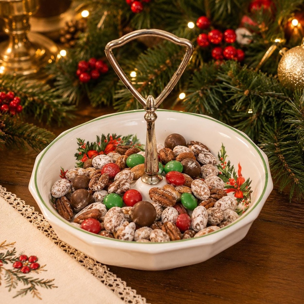 Vintage Pfaltzgraff Christmas Heritage Handled Serving Tray Tidbit Dish Holly